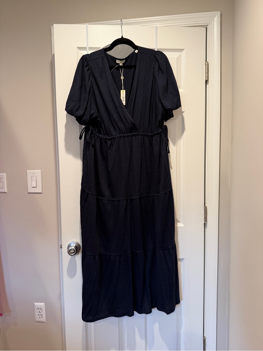 NWT Max Studio Navy Wrap-Style Tiered Maxi Dress